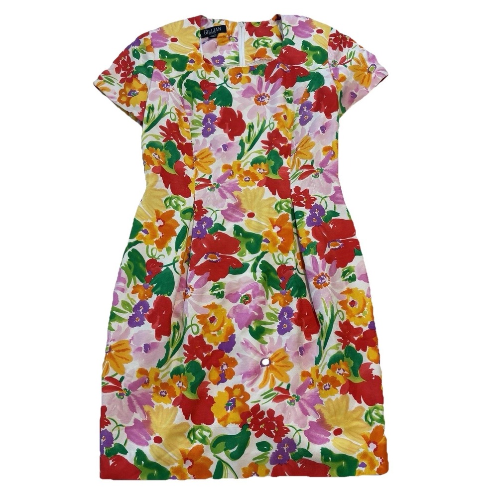 Vintage GILLIAN 100% Silk Dress Women's 10P Floral Twee Sheath Korea Teacher